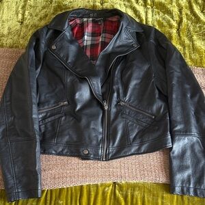 Torrid Black Faux Leather Jacket with Red Lining